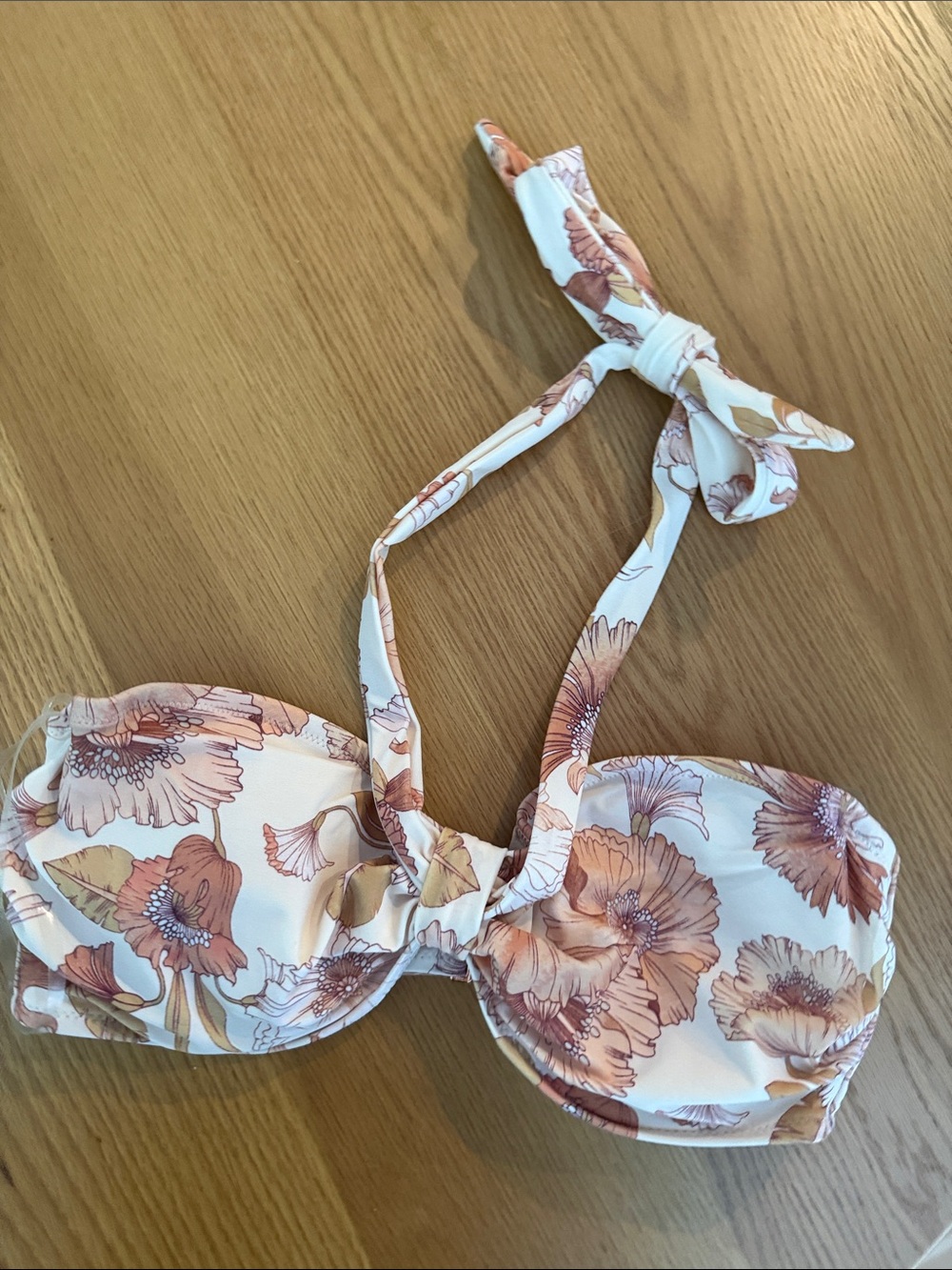 Shade & Shore Floral Bandeau Bikini Top in White and Peach